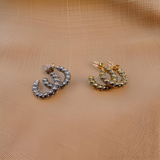 Orecchini Miss Cerchietto Croissant Strass