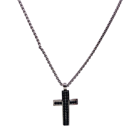 Collana Uomo Croce Black Strass